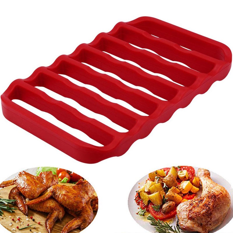 Fivebop 2 Pack Silicone Roasting Racks Non Stick Easy-Clean Cooling Rack for Cooking Baking Steaming (2pack-red) - Image 3